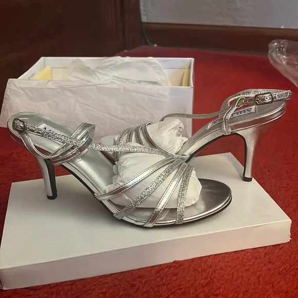 Silver box heel shoes hotsell